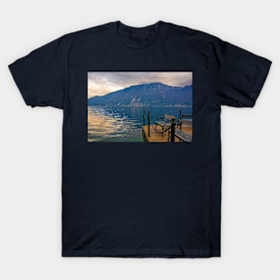 Bench on Limone sul Garda Waterfront, Italy T-Shirt